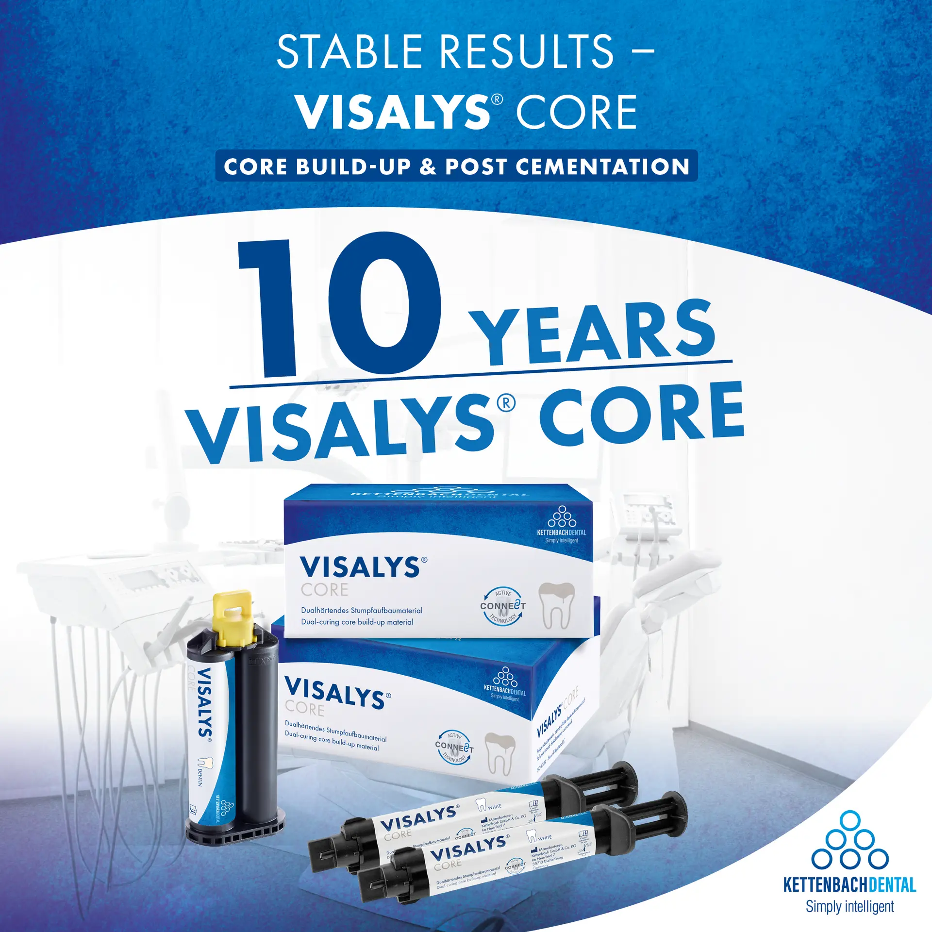Stable results with 10 years Visalys® Core. Core build-up & post cementation.